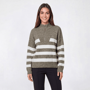 Womens Napa Valley Long Sleeve Stripe Zip Neck Sweater